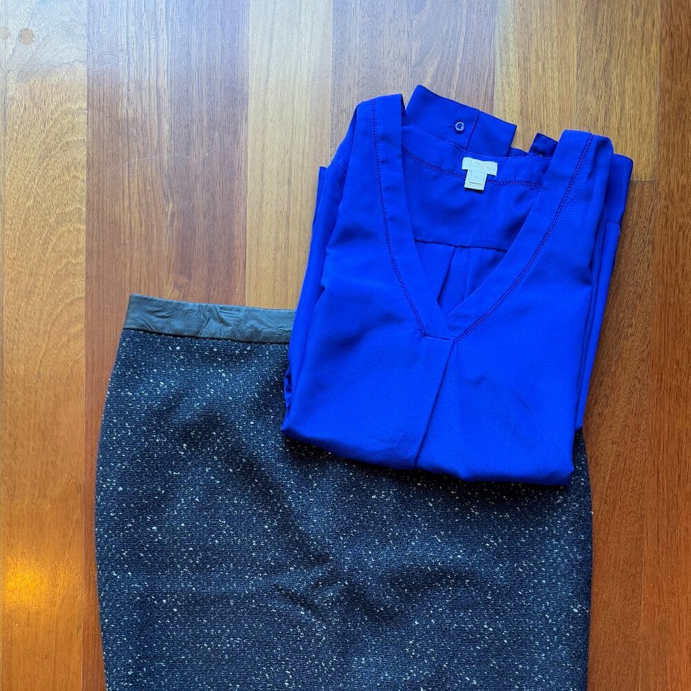 J.Crew Flowy Royal Blue V-Neck Blouse - M